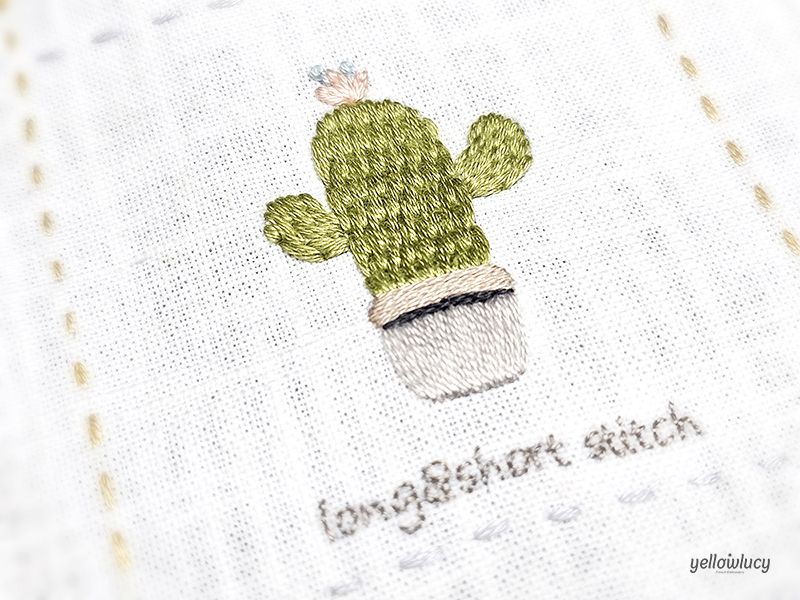 롱앤쇼츠 스티치 (Long & Short Stitch) 선인장 자수