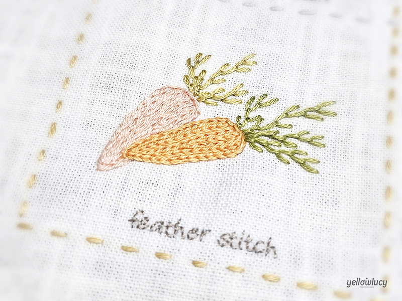 페더 스티치 (Feather Stitch) 당근(홍당무) 자수